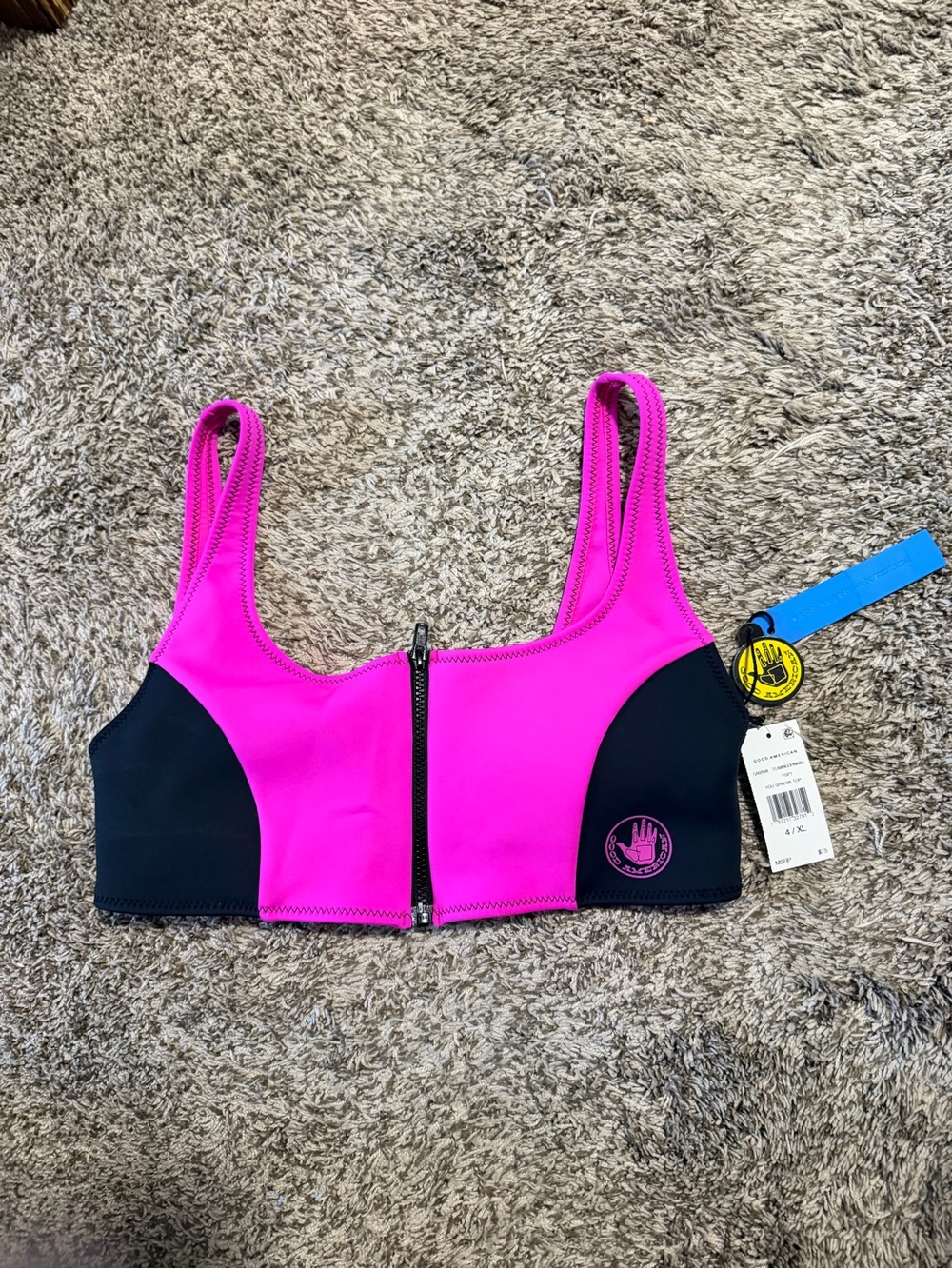 NWT Good American x Body Glove You Spin Me Bikini Top Pink Black XL